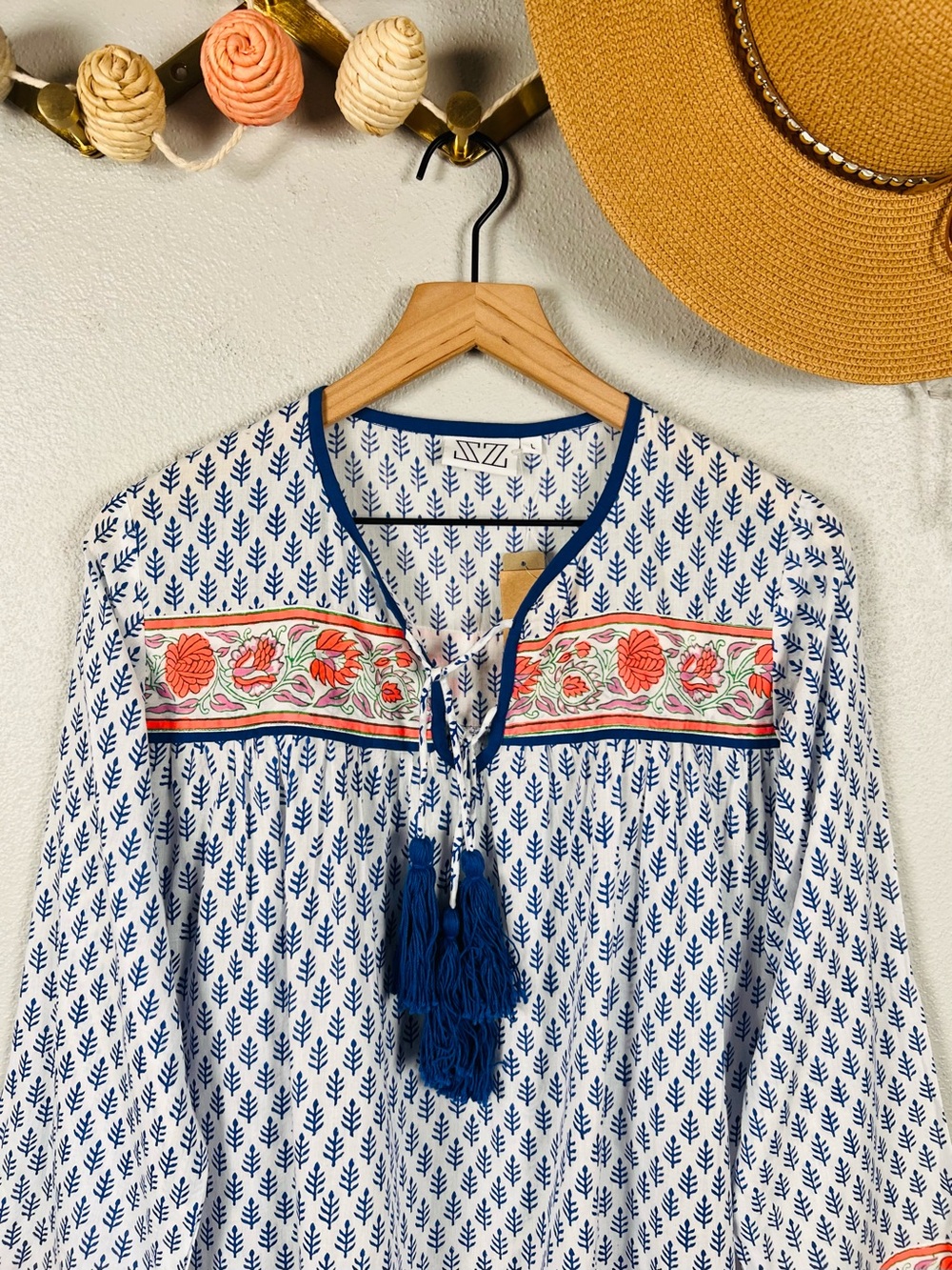 NWT SZ Blockprints x J. Crew Leyla Floral Tassel Tunic Mini Dress Large - Picture 2 of 6